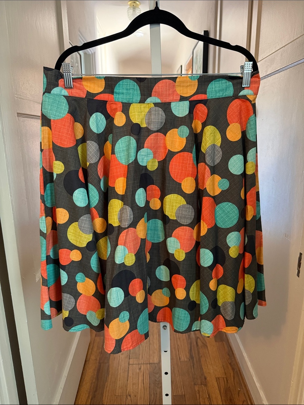 Pinup Culture Women’s A-Line Skirt Grey with Colorful Polka Dots